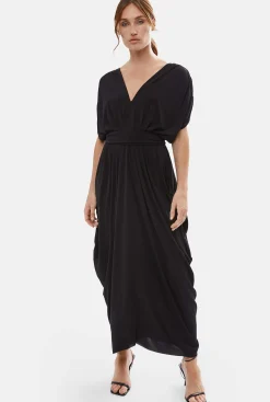 James Lakeland Batwing Pleated Maxi Dress Black