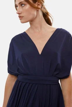 James Lakeland Batwing Pleated Maxi Dress Navy