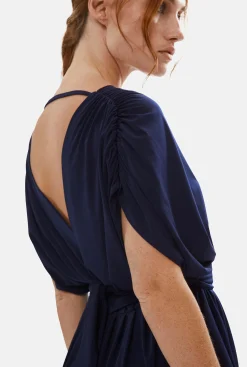 James Lakeland Batwing Pleated Maxi Dress Navy