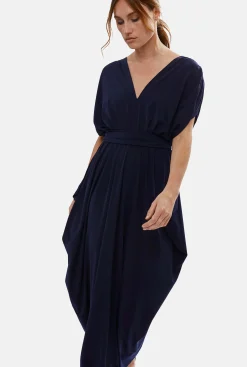 James Lakeland Batwing Pleated Maxi Dress Navy