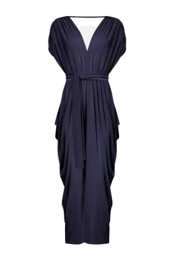 James Lakeland Batwing Pleated Maxi Dress Navy