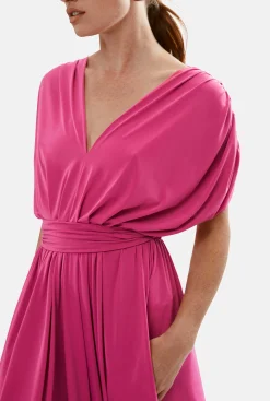 James Lakeland Batwing Pleated Maxi Dress Fuchsia