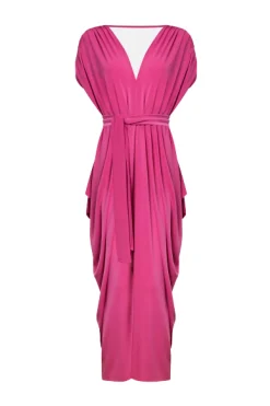 James Lakeland Batwing Pleated Maxi Dress Fuchsia