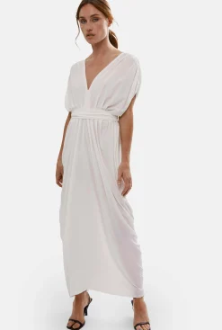 James Lakeland Batwing Pleated Maxi Dress Cream