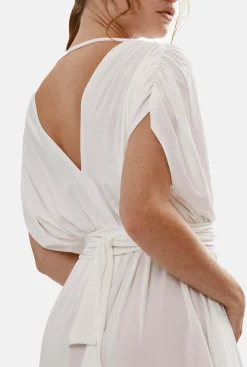 James Lakeland Batwing Pleated Maxi Dress Cream