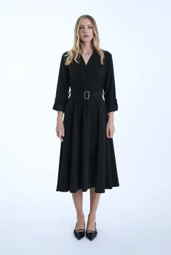 James Lakeland Belted Black Suit Midi Dress