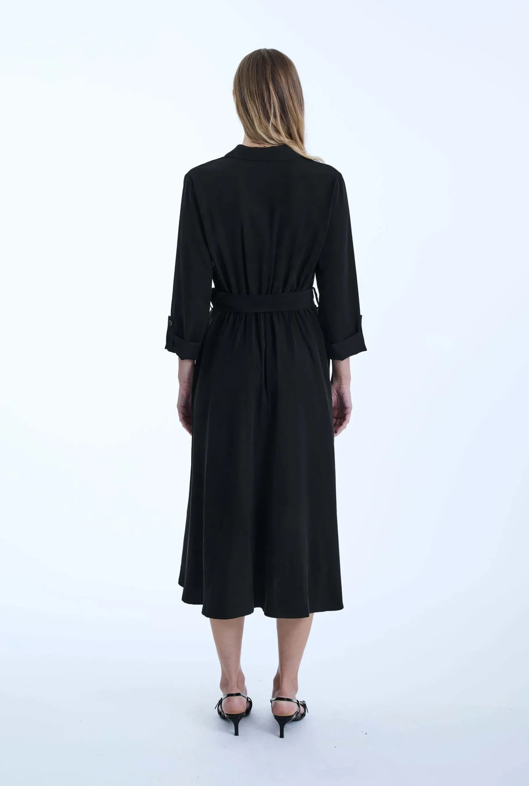 James Lakeland Belted Black Suit Midi Dress