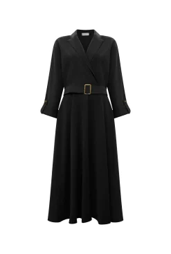 James Lakeland Belted Black Suit Midi Dress