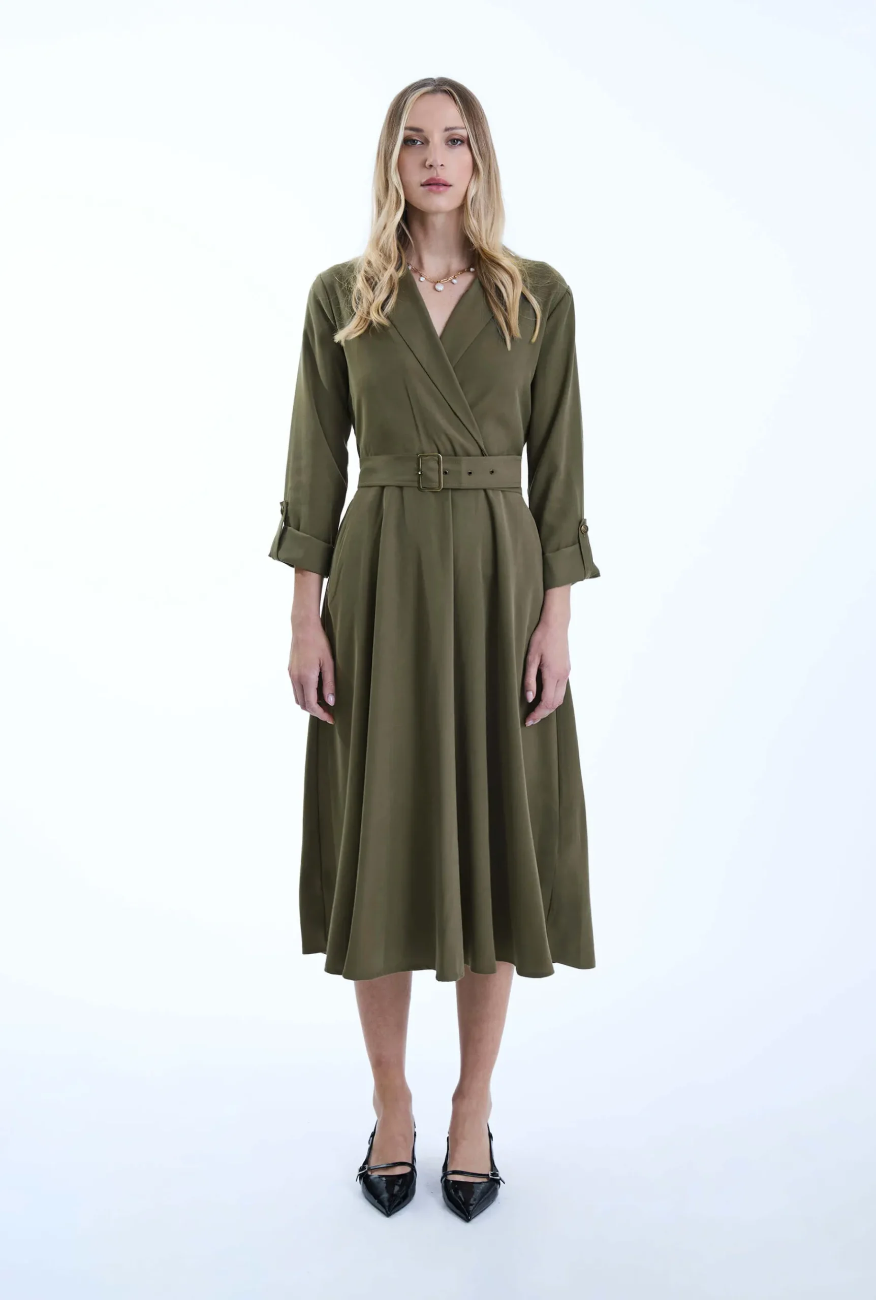 James Lakeland Belted Green Suit Midi Dress