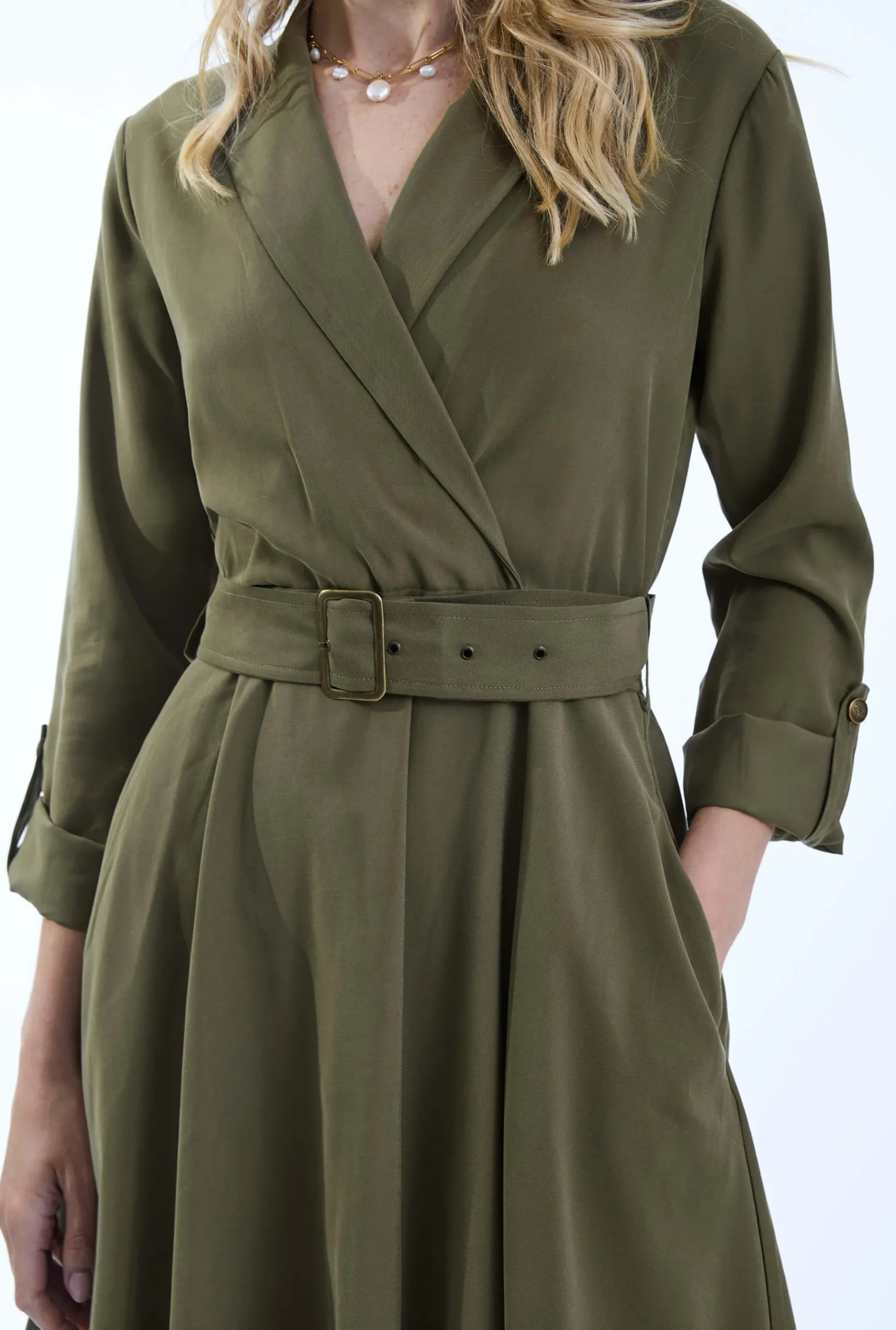 James Lakeland Belted Green Suit Midi Dress