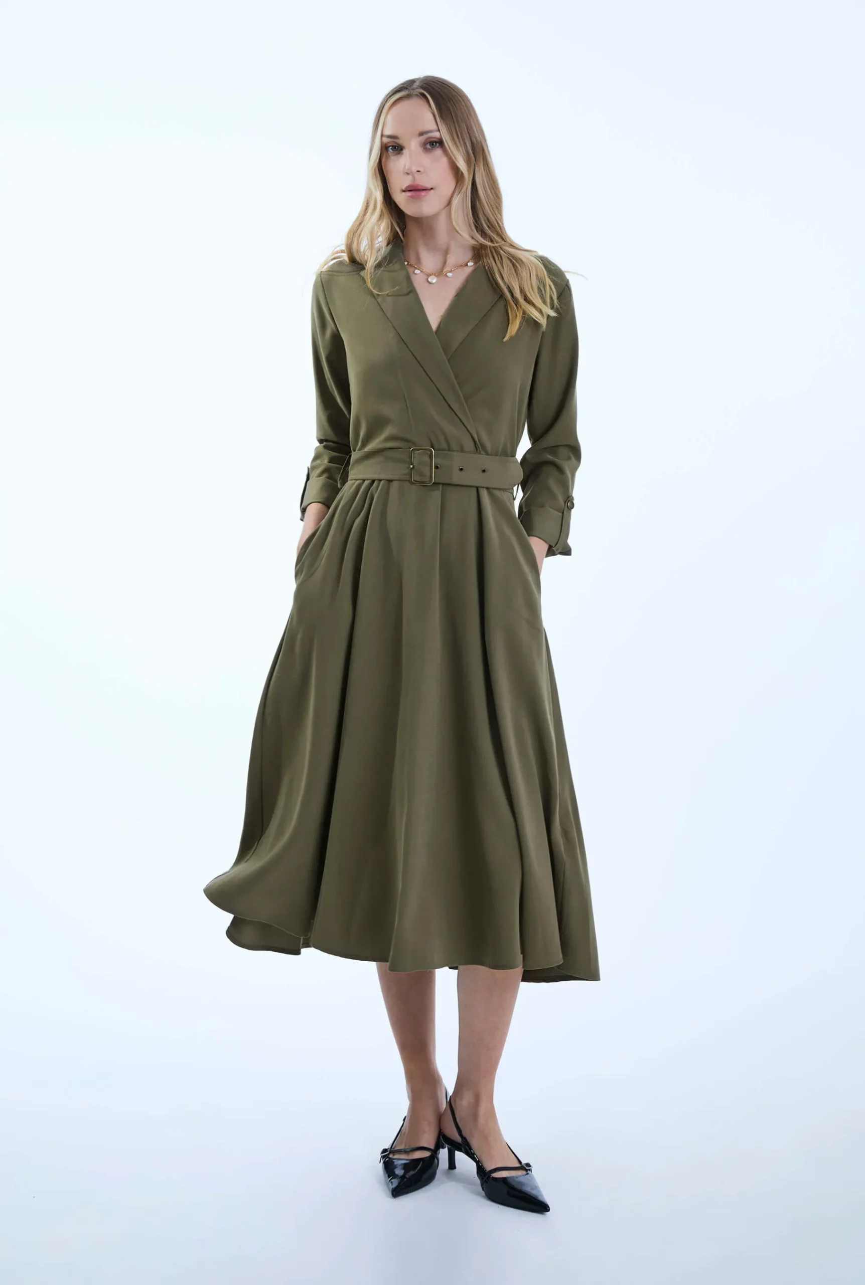 James Lakeland Belted Green Suit Midi Dress