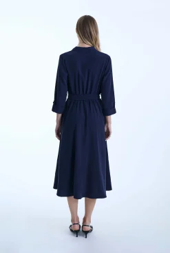 James Lakeland Belted Navy Suit Midi Dress