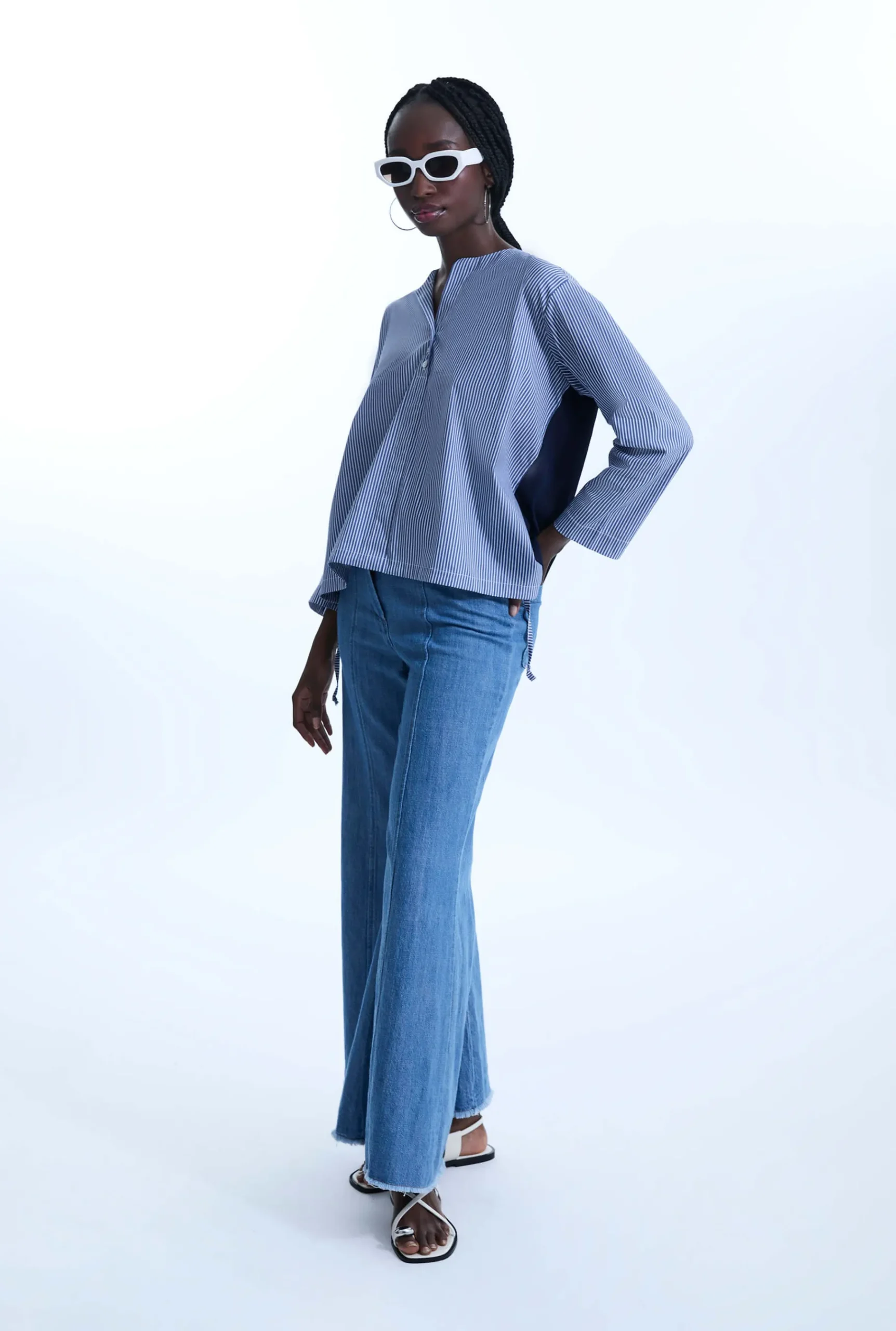 James Lakeland Bi-material Stripped Tunic Top