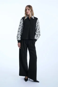 James Lakeland Black Crochet Sleeves Shirt