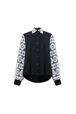 James Lakeland Black Crochet Sleeves Shirt