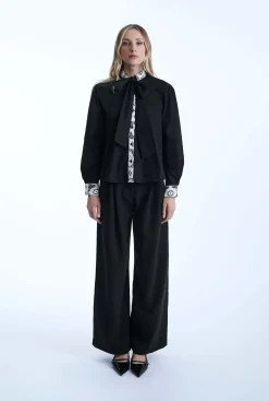 James Lakeland Black Crochet Tie Shirt