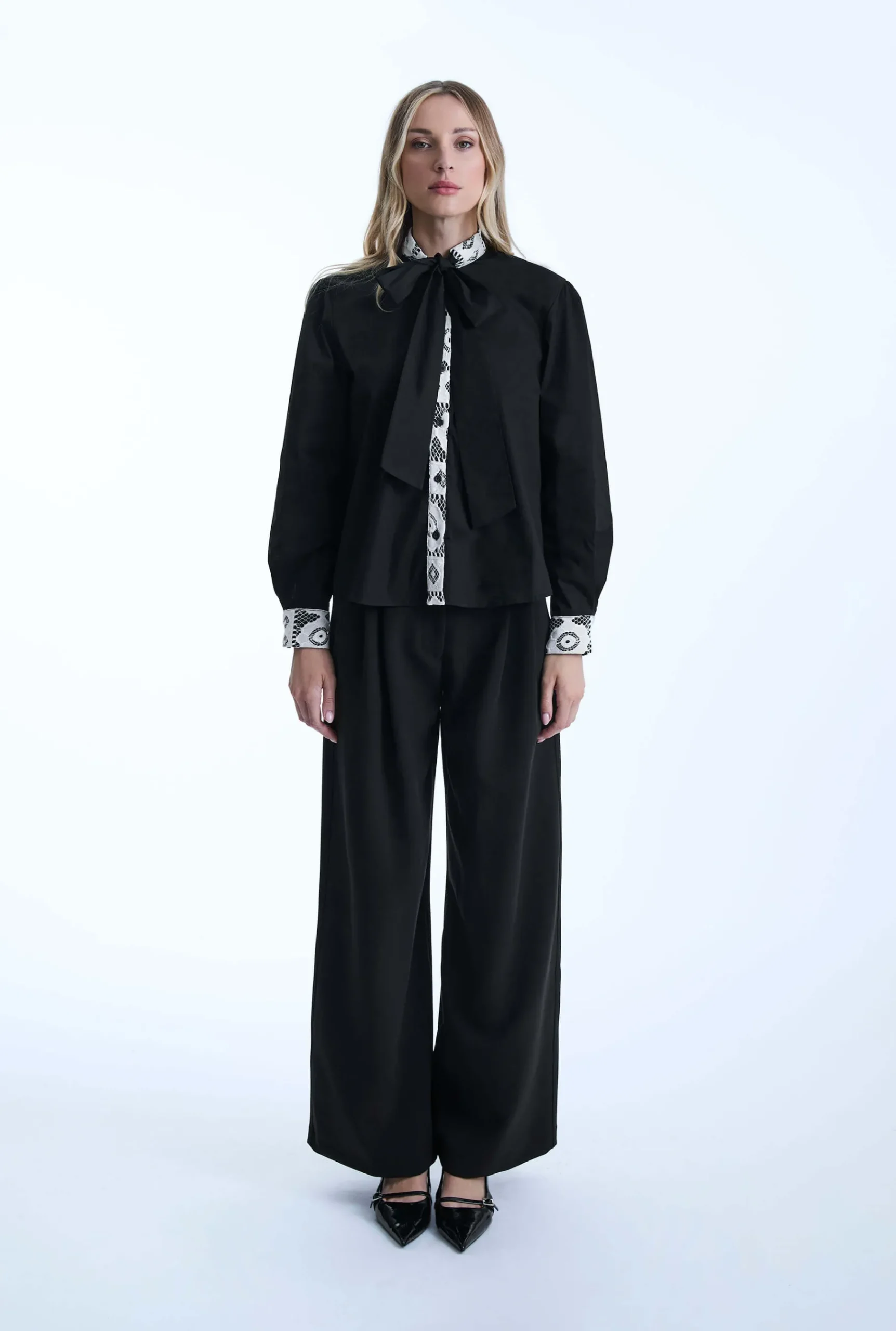 James Lakeland Black Crochet Tie Shirt