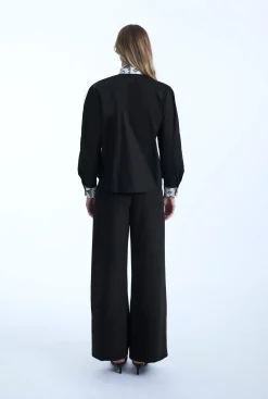 James Lakeland Black Crochet Tie Shirt
