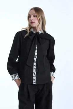 James Lakeland Black Crochet Tie Shirt