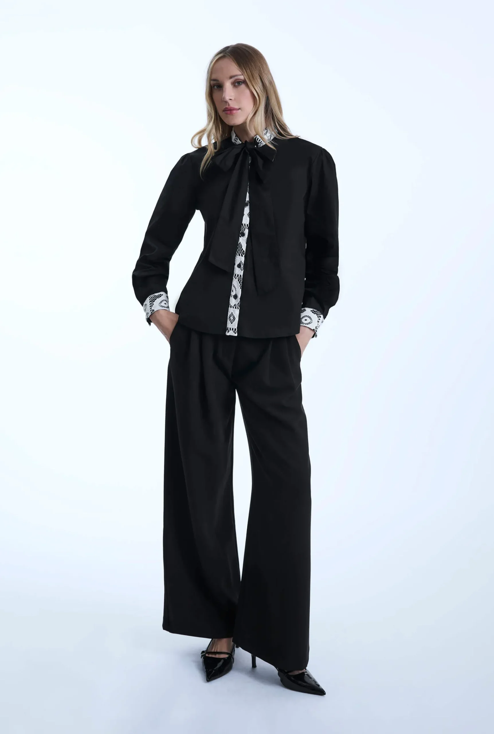 James Lakeland Black Crochet Tie Shirt