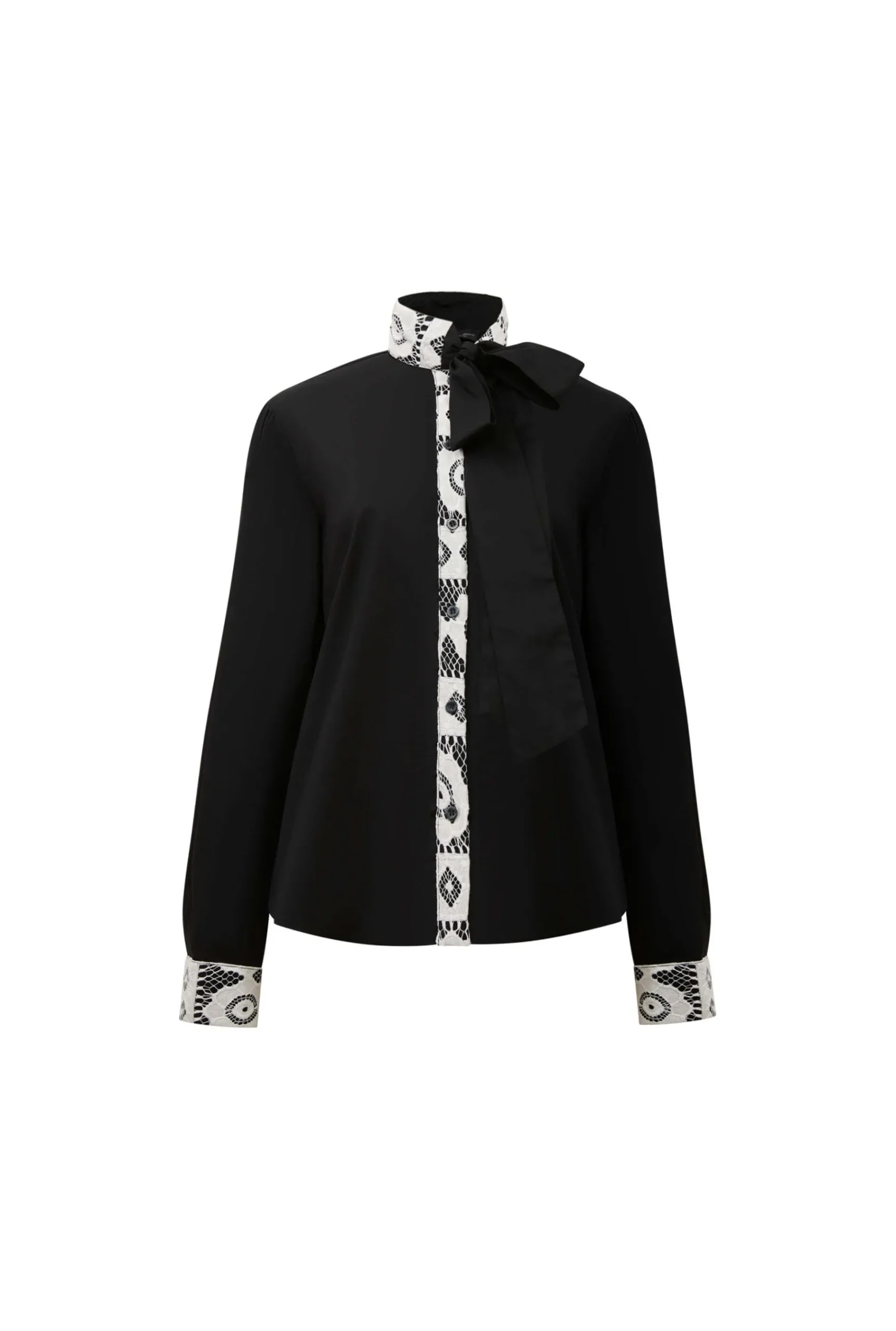 James Lakeland Black Crochet Tie Shirt