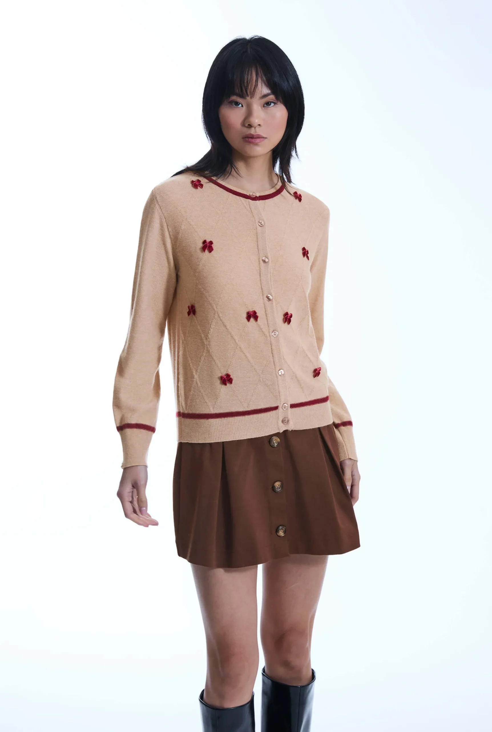James Lakeland Bow Detail Camel Cardigan