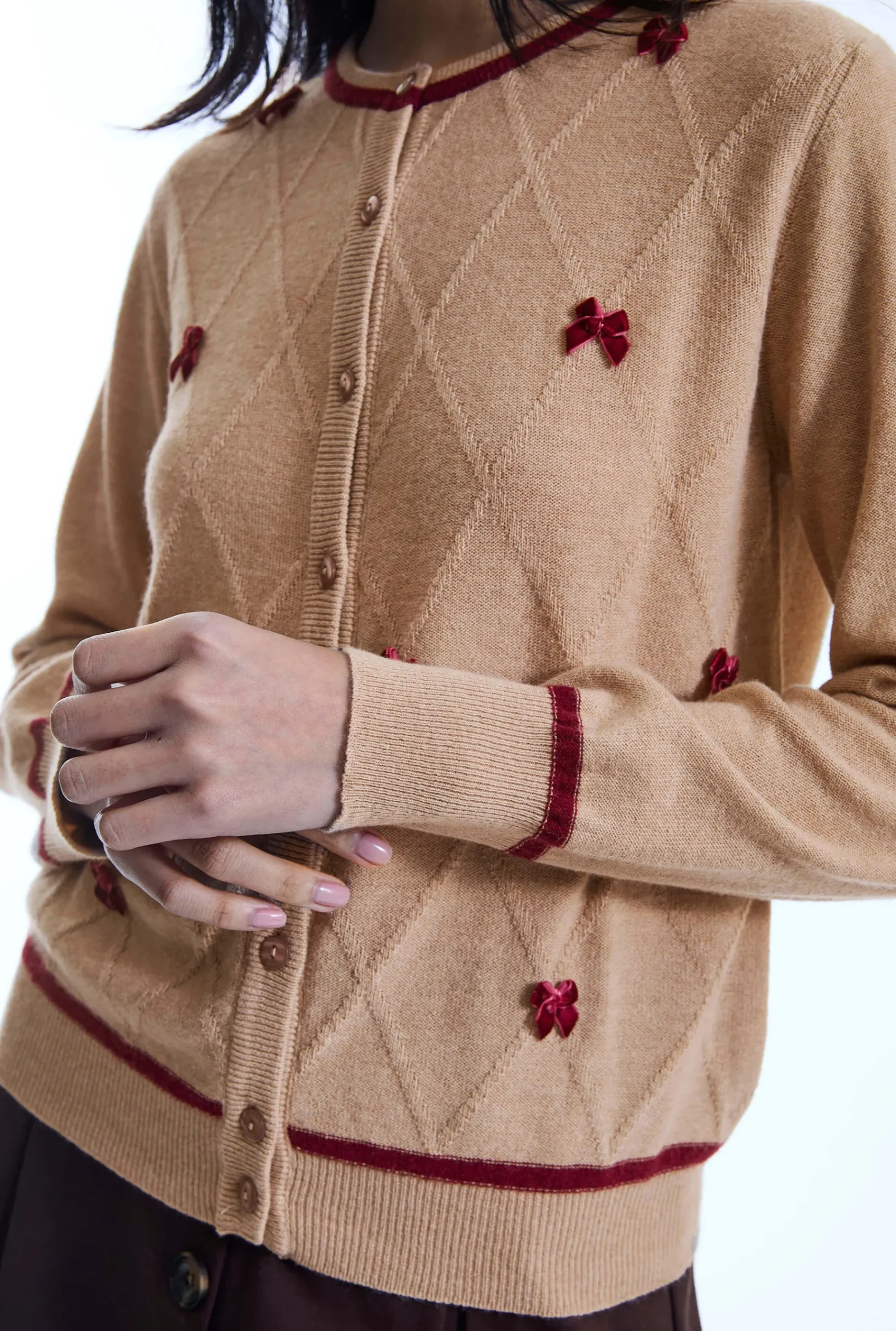 James Lakeland Bow Detail Camel Cardigan
