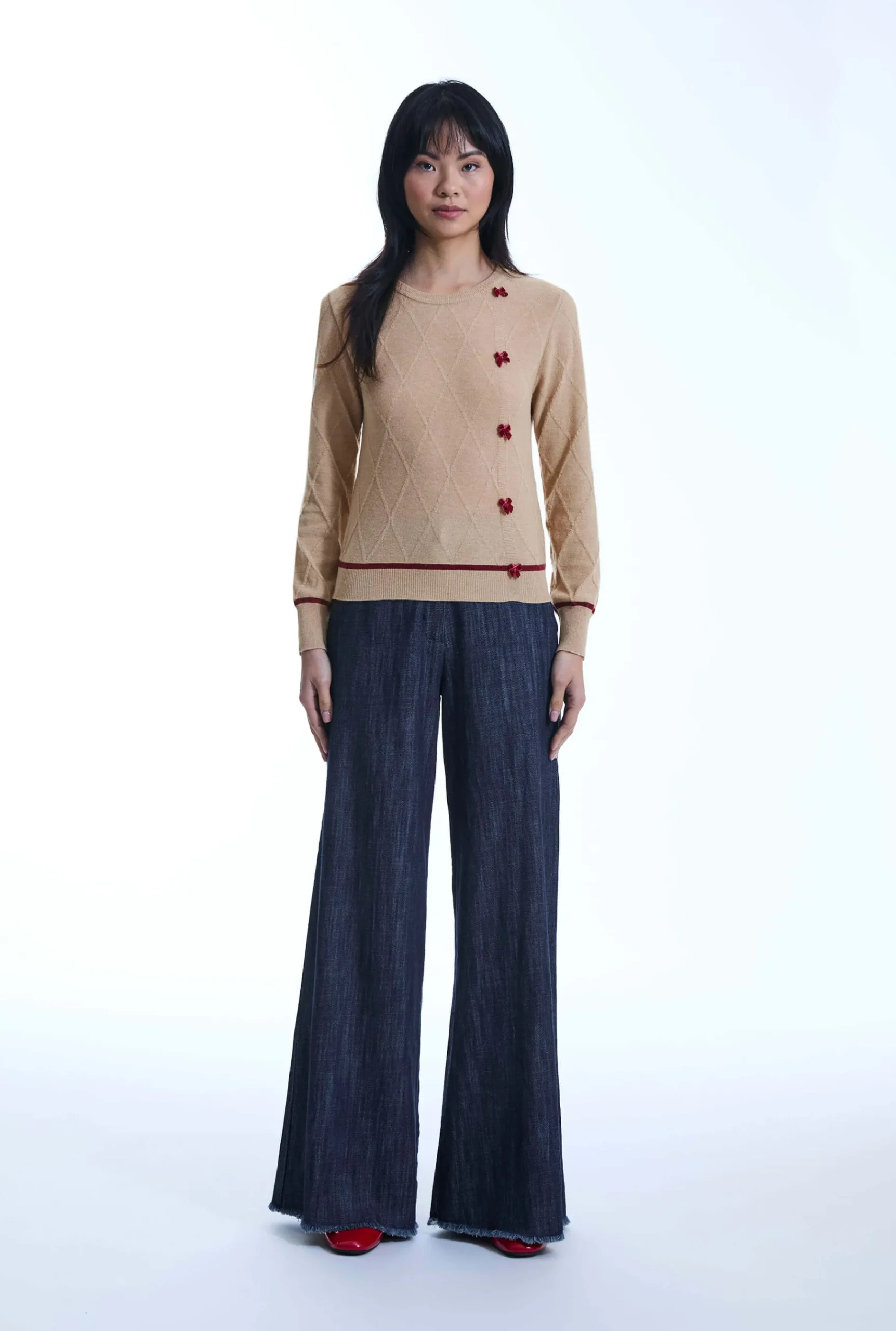 James Lakeland Bow Detail Camel Jumper