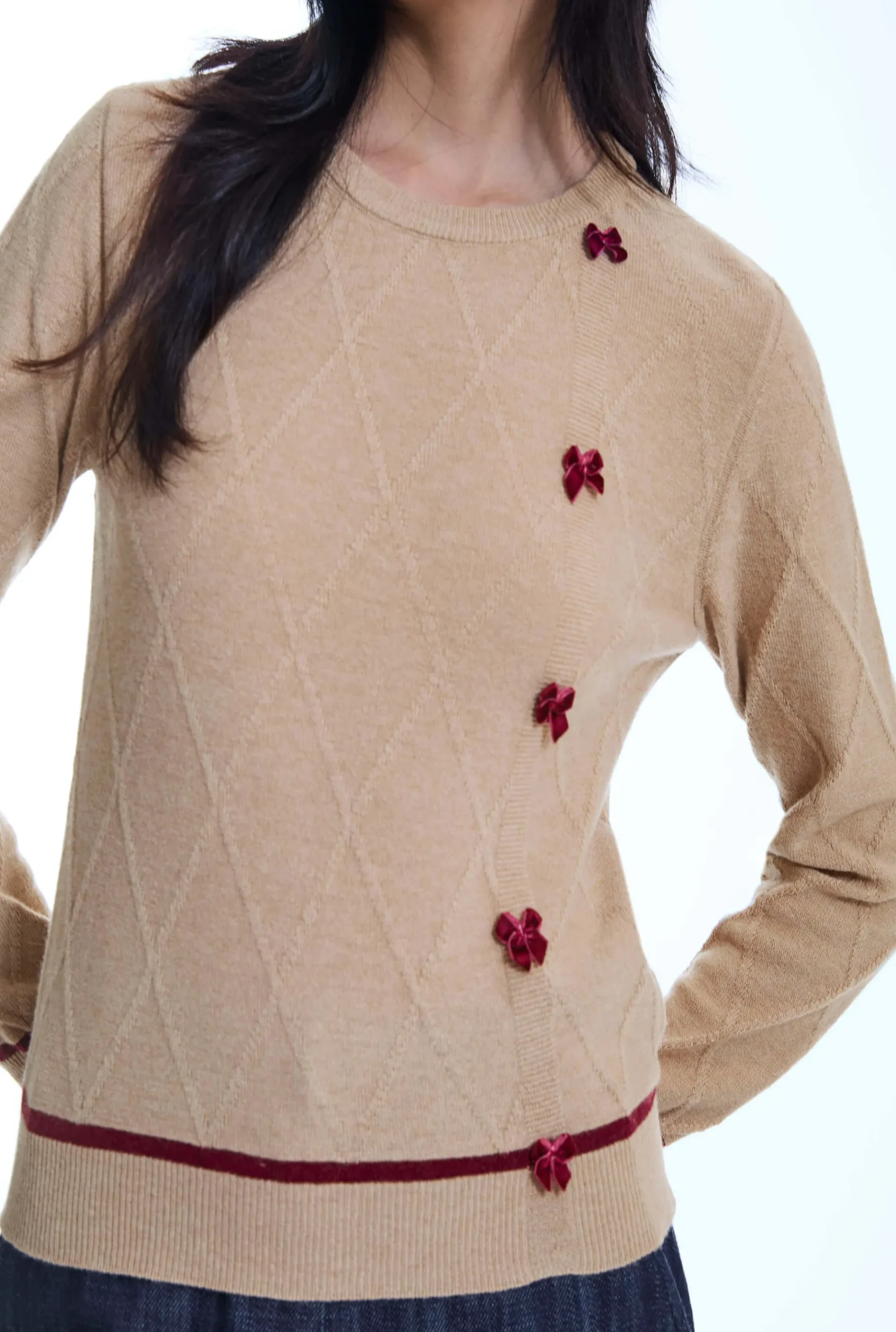 James Lakeland Bow Detail Camel Jumper