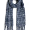 James Lakeland Check Detail Blanket Scarf Blue
