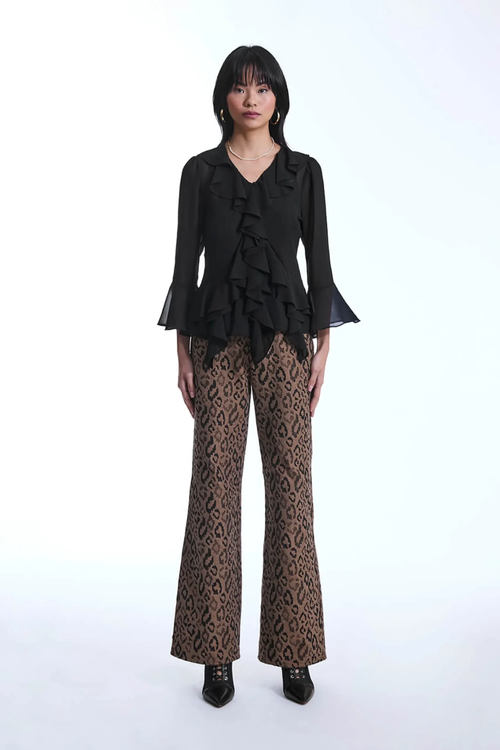 James Lakeland Chiffon Ruffle Black Shirt