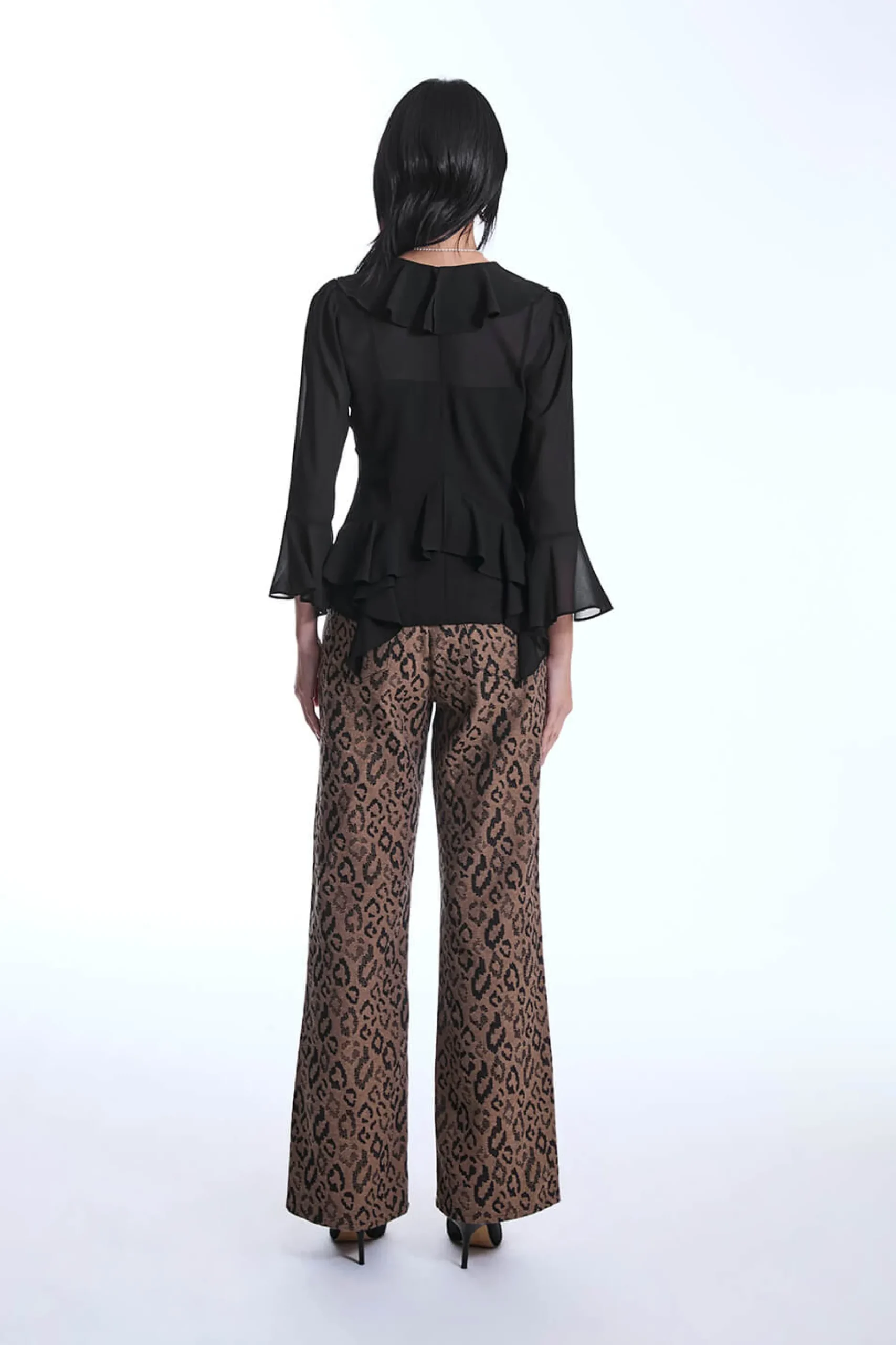 James Lakeland Chiffon Ruffle Black Shirt