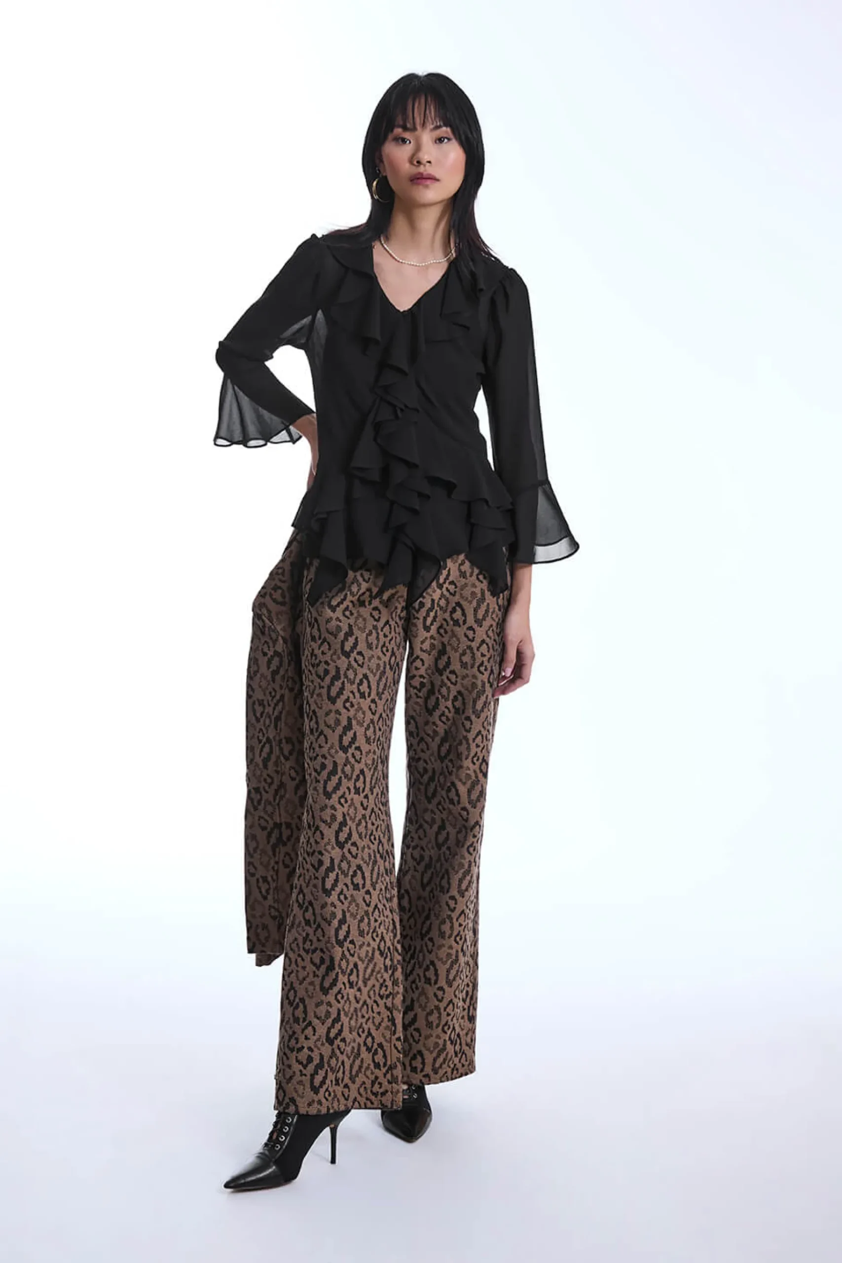 James Lakeland Chiffon Ruffle Black Shirt