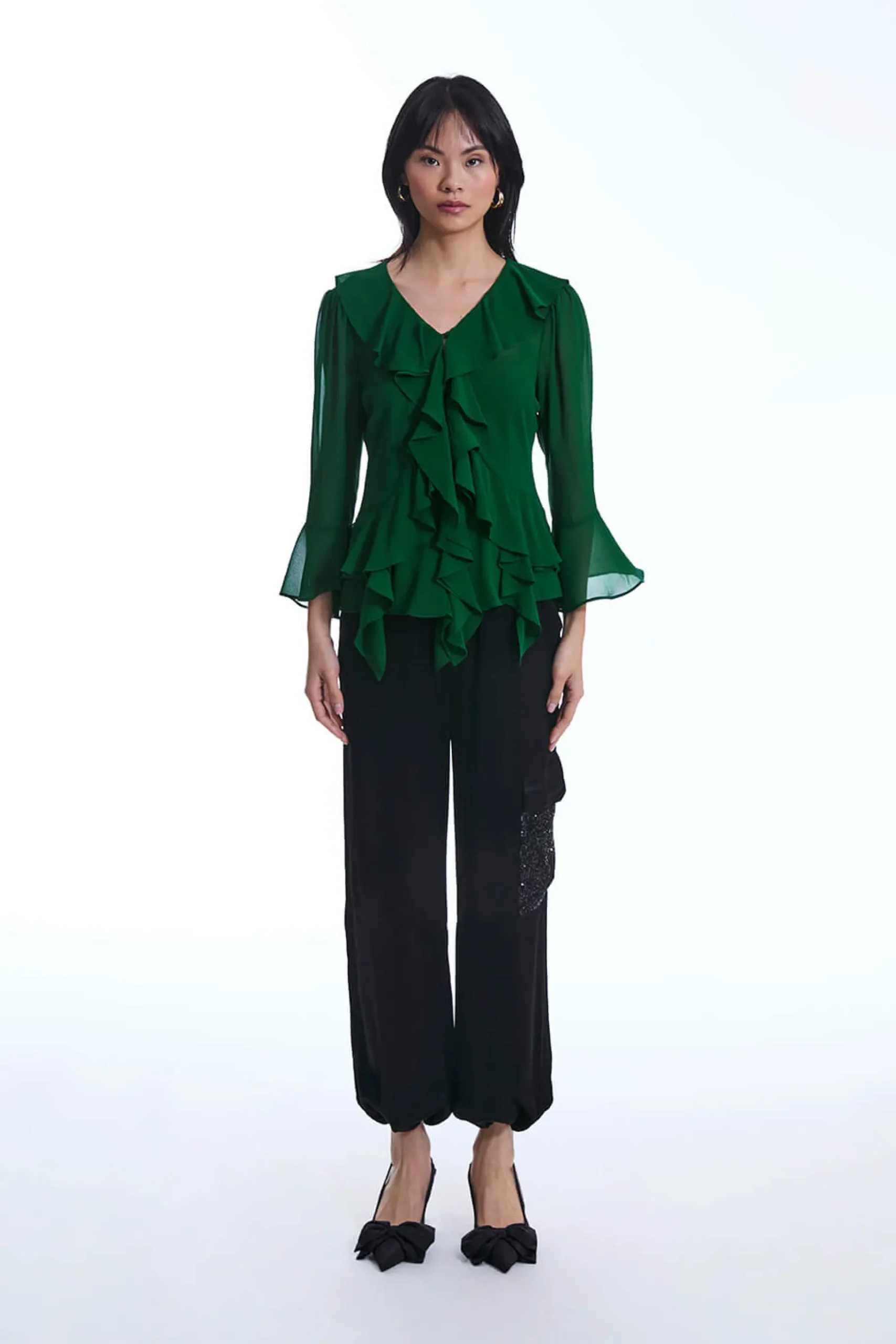 James Lakeland Chiffon Ruffle Green Shirt