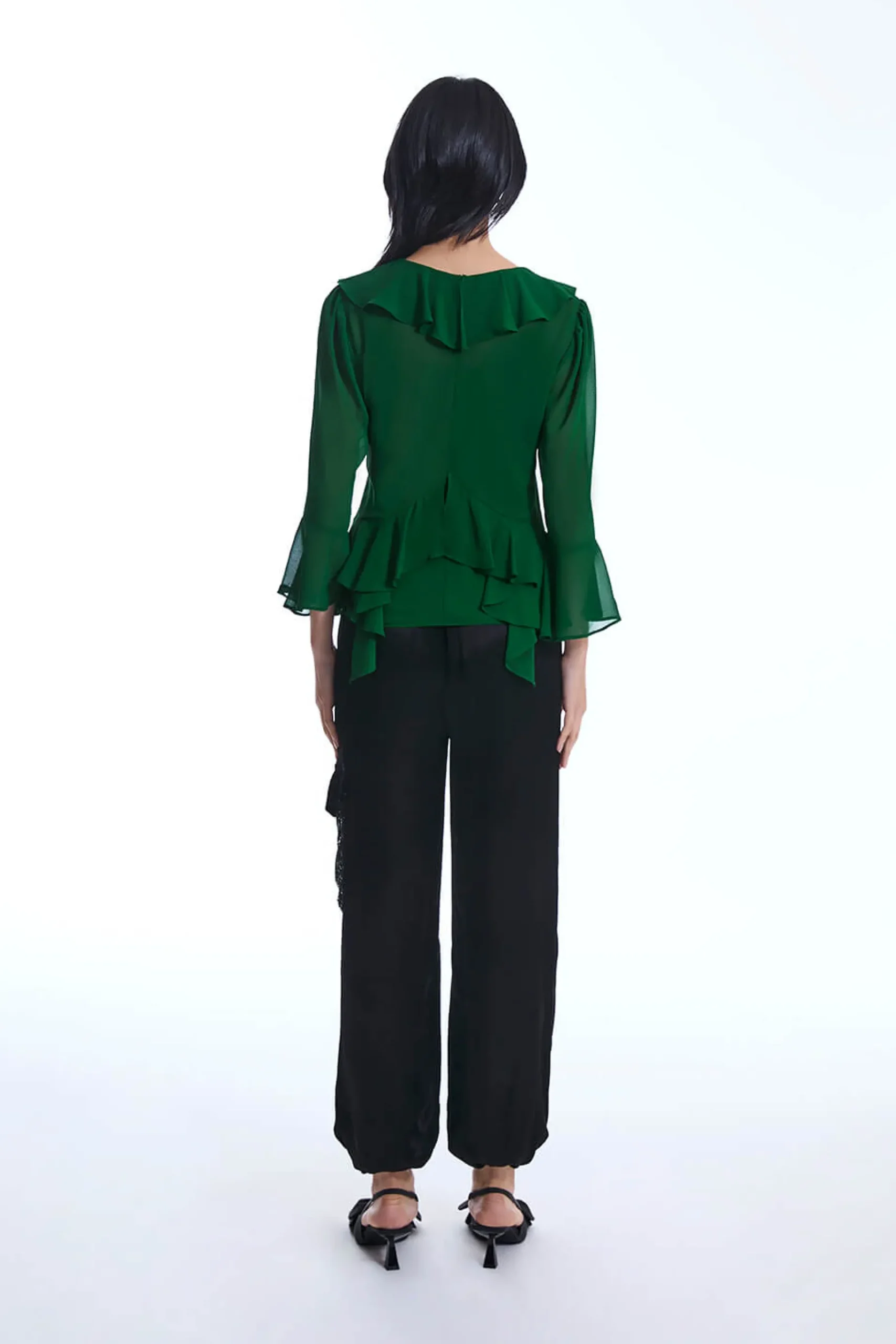 James Lakeland Chiffon Ruffle Green Shirt