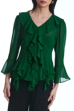 James Lakeland Chiffon Ruffle Green Shirt