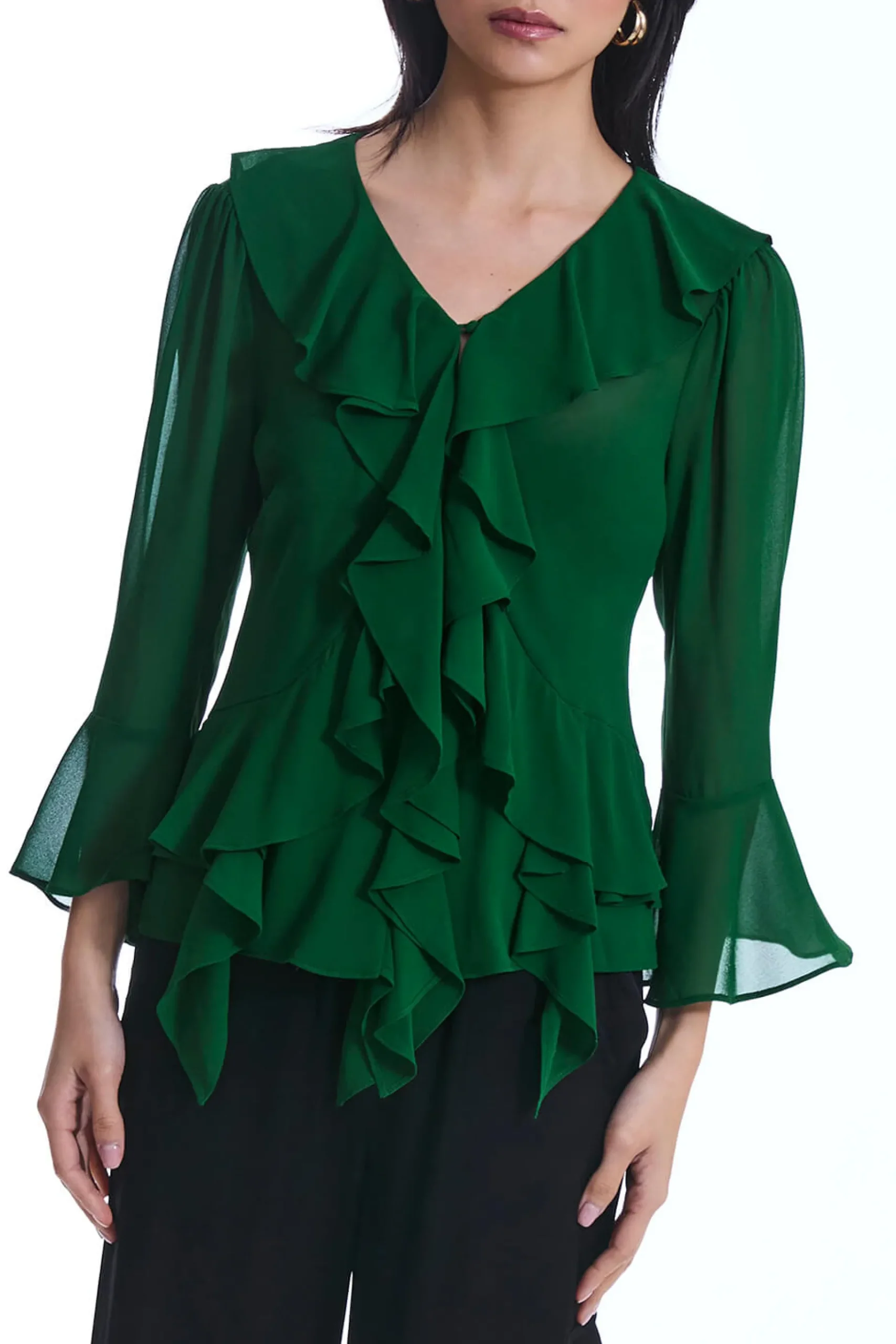 James Lakeland Chiffon Ruffle Green Shirt