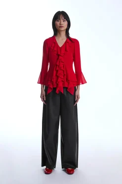 James Lakeland Chiffon Ruffle Red Shirt