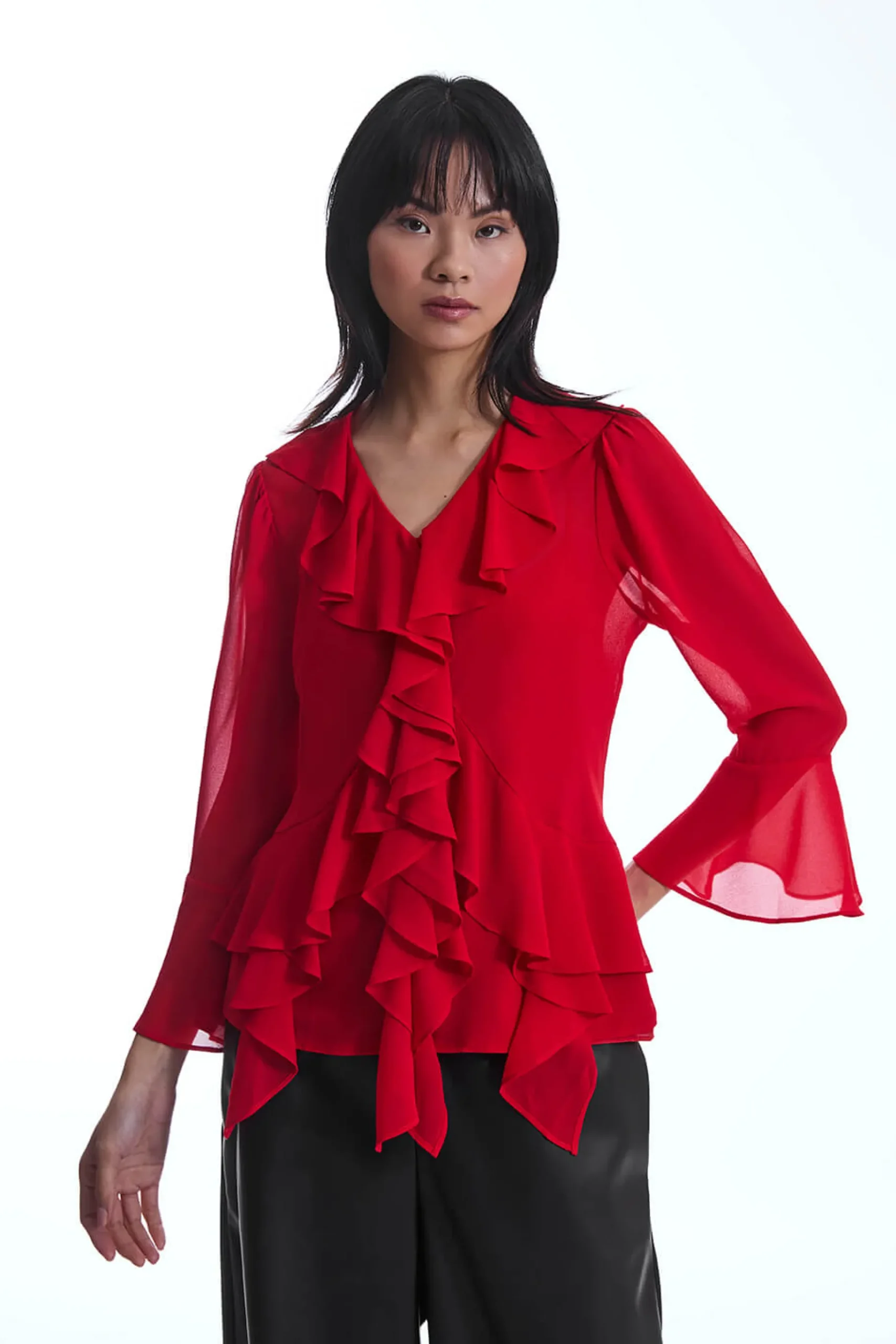 James Lakeland Chiffon Ruffle Red Shirt