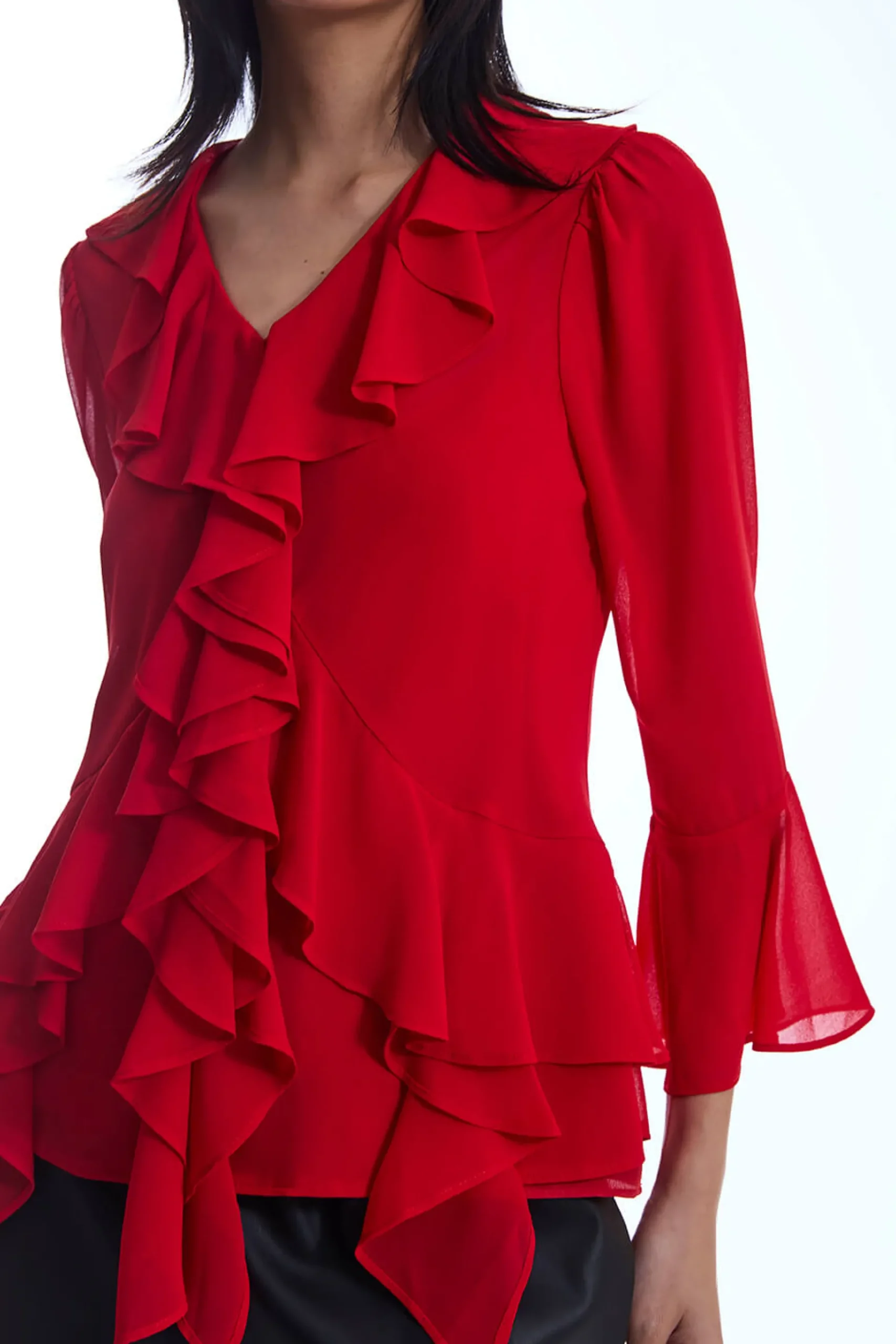 James Lakeland Chiffon Ruffle Red Shirt