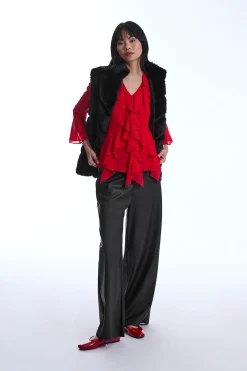 James Lakeland Chiffon Ruffle Red Shirt