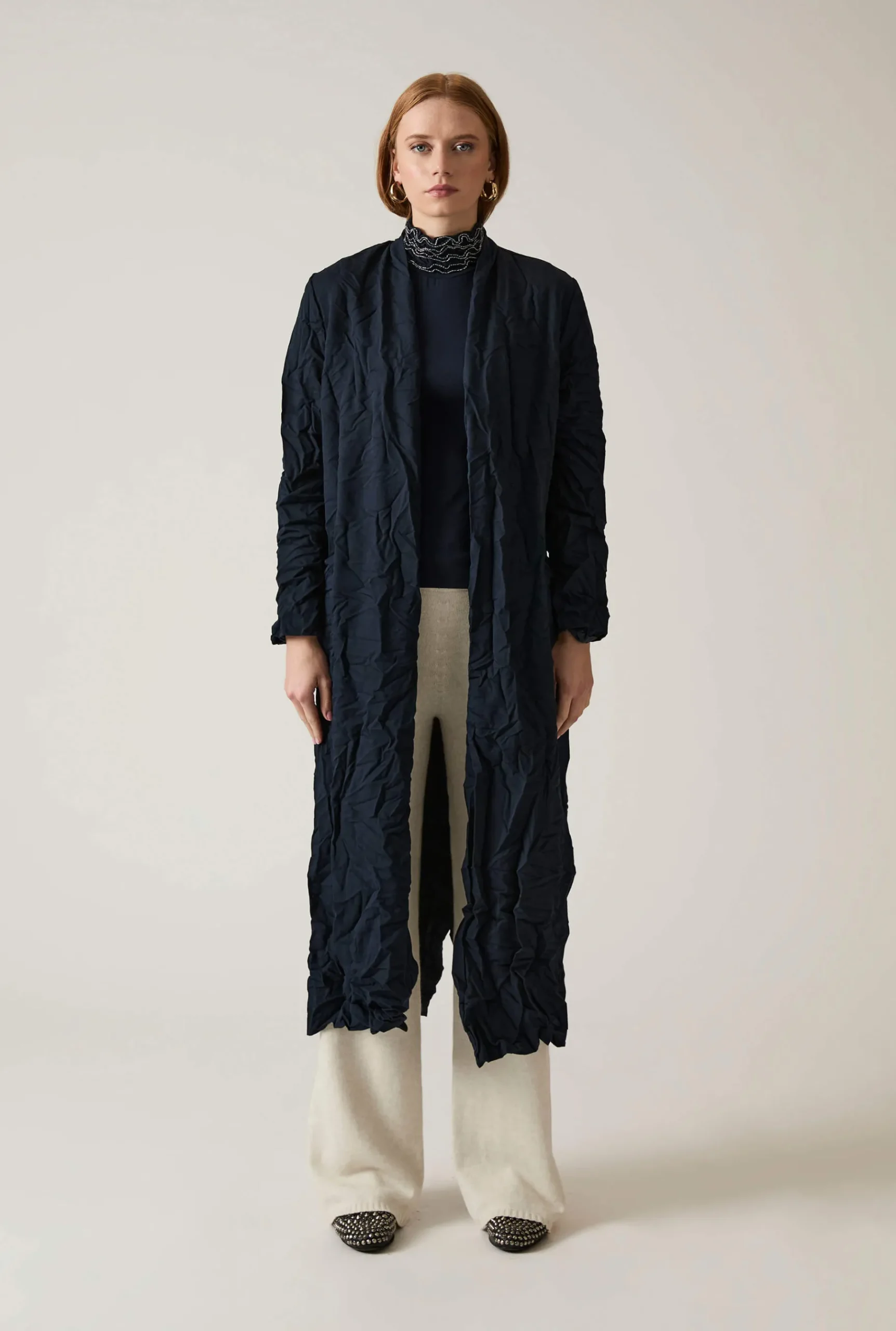 James Lakeland Crinkled Navy Cardigan