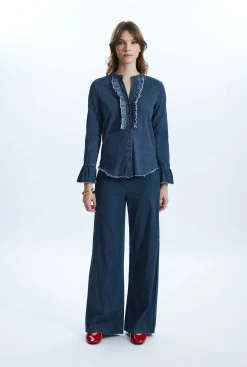 James Lakeland Denim Ruched Shirt