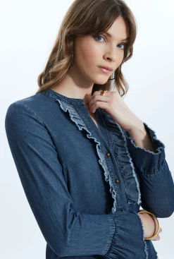 James Lakeland Denim Ruched Shirt