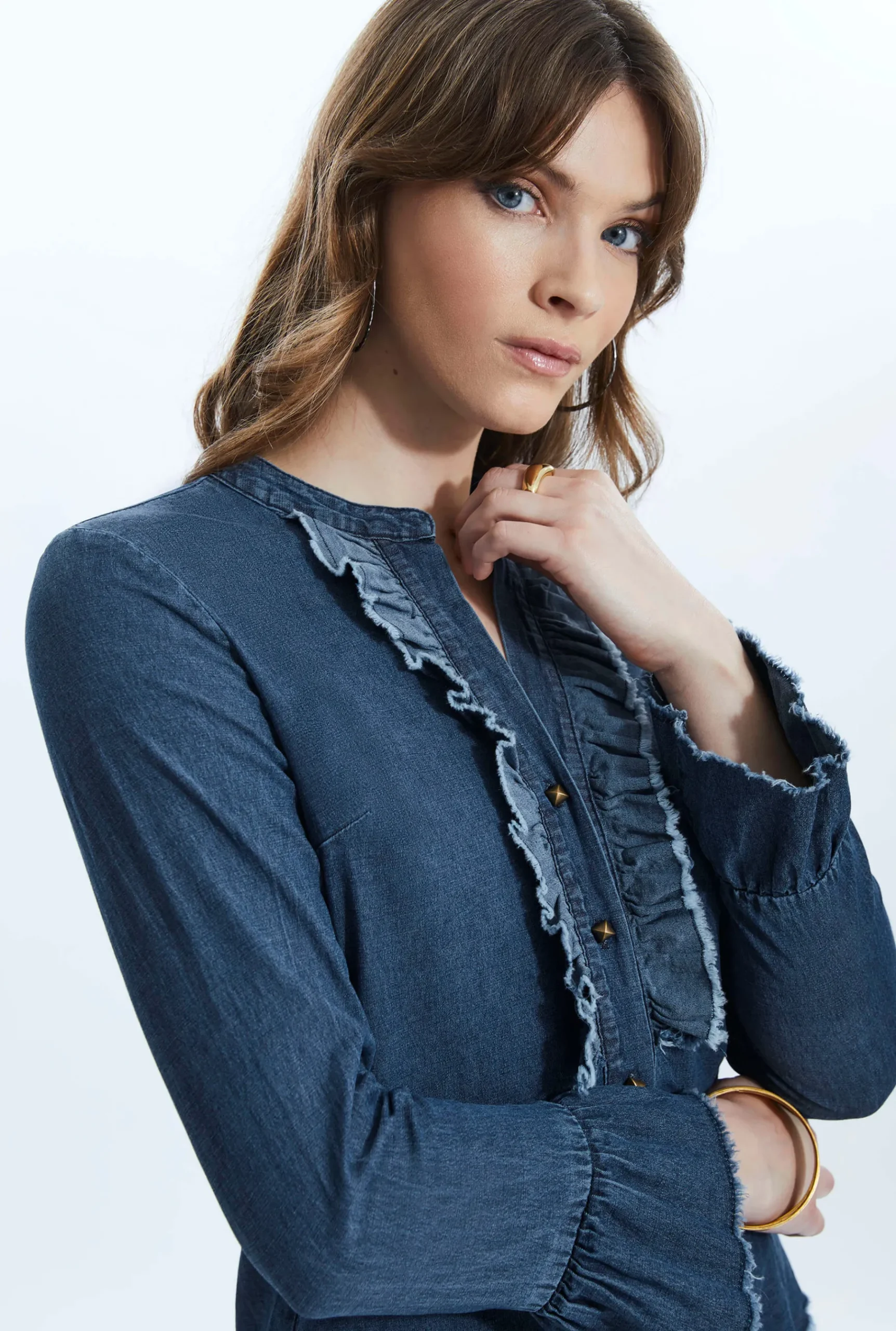 James Lakeland Denim Ruched Shirt