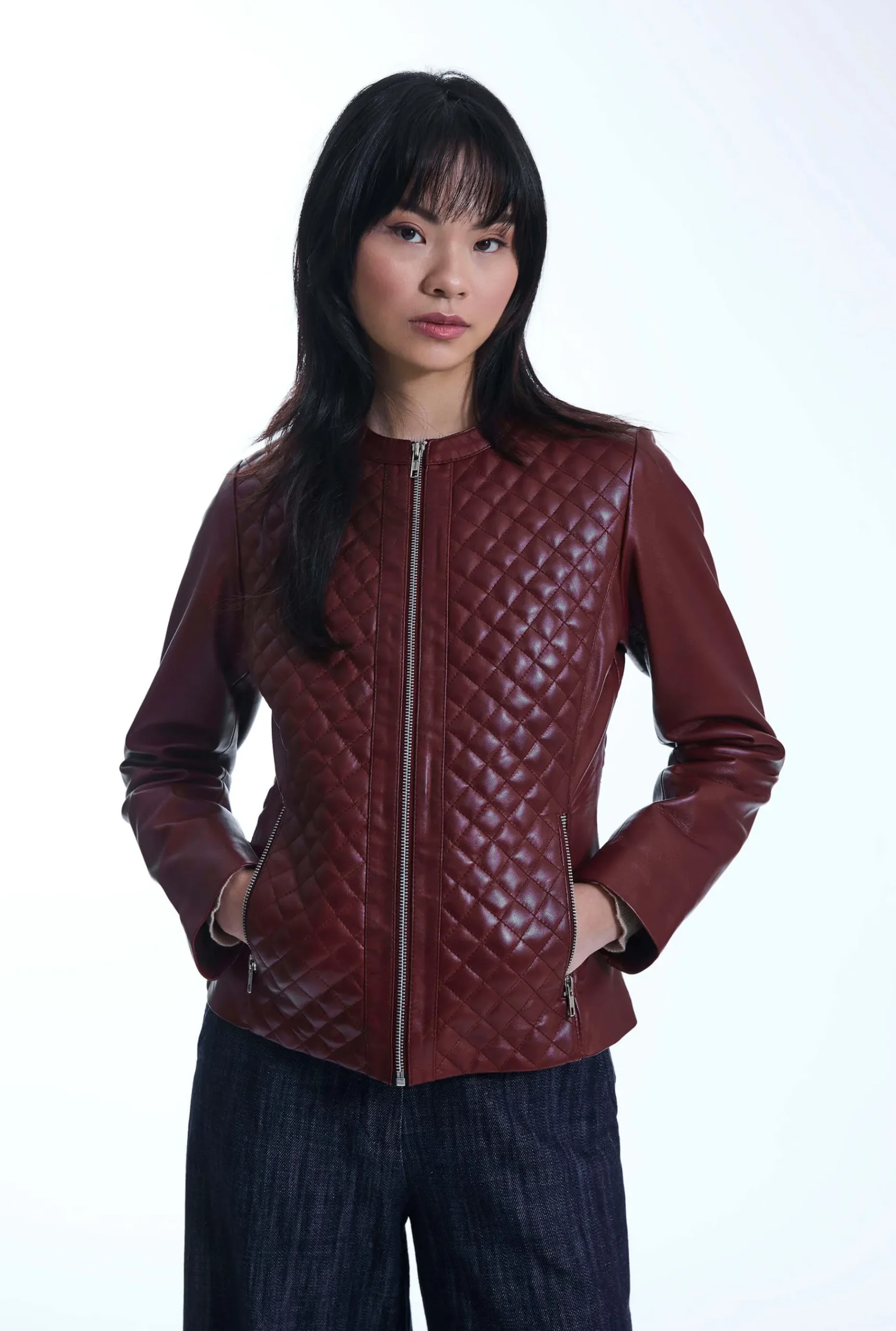 James Lakeland Diamond Burgundy Leather Jacket
