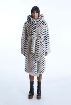 James Lakeland Faux Fox Belted Long Coat