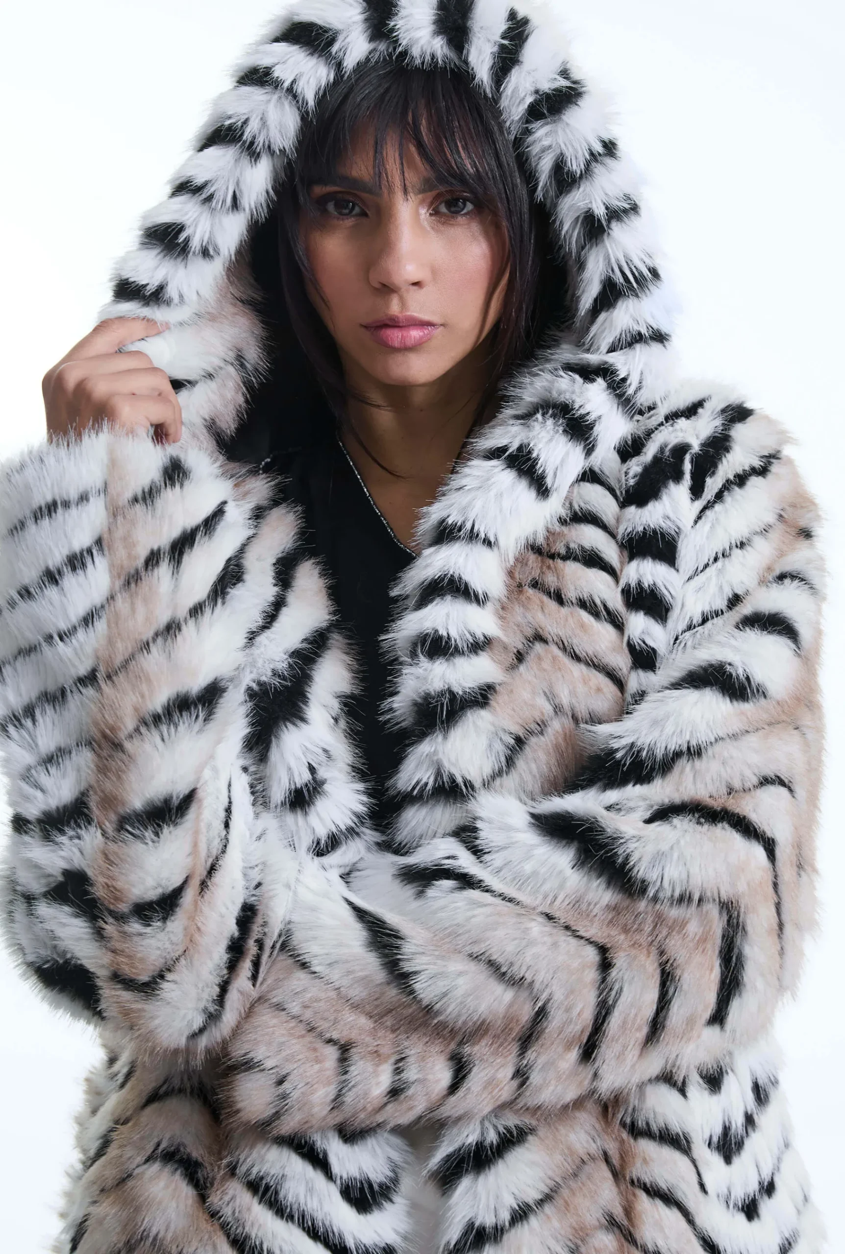 James Lakeland Faux Fox Belted Long Coat