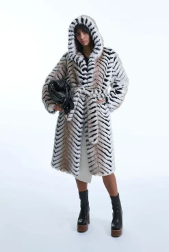 James Lakeland Faux Fox Belted Long Coat