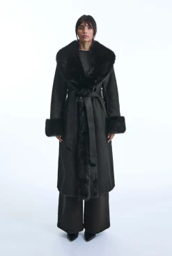 James Lakeland Faux Fur Cuff Belted Coat